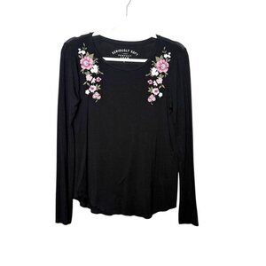 Aeropostale Seriously Soft Perfect Crew Long‎ Sleeve Women M Black Embroidered